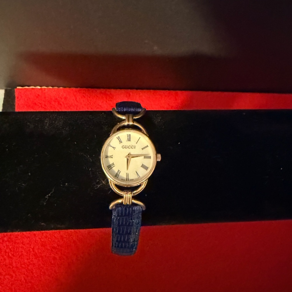 Gucci Gold and Blue Leather Strap